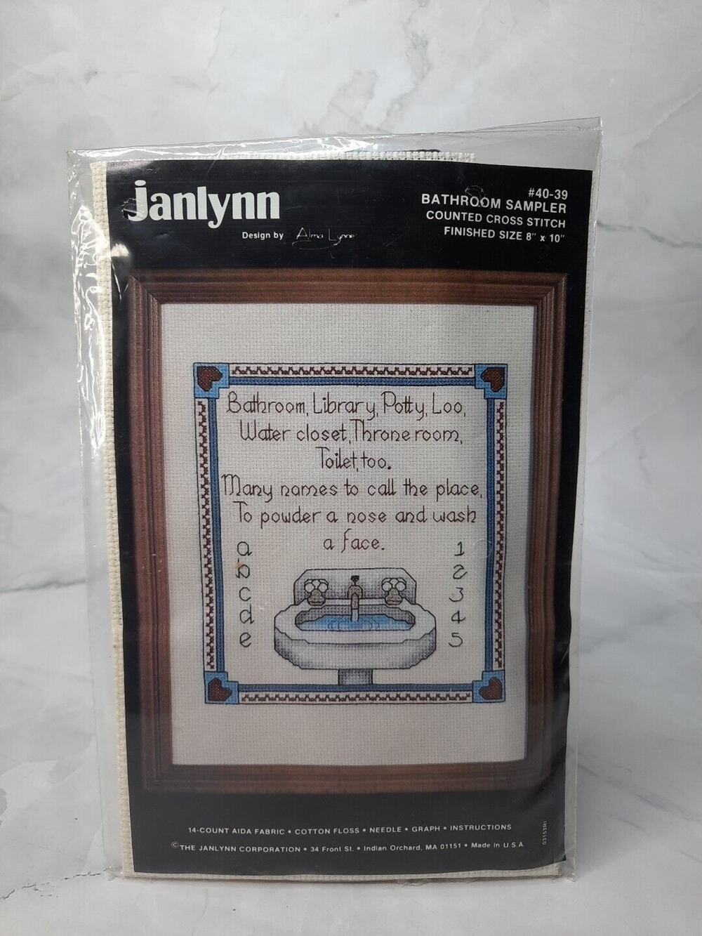 Vintage Janlynn Counted Cross Stitch Kit Bathroom Sampler 40-39 8x10